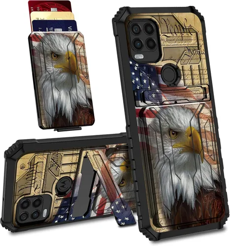 Vista 30 de Funda para Motorola Moto G Stylus 5G con ranura desmontable para tarjetero, soporte de doble capa, resistente a prueba de golpes, funda oculta