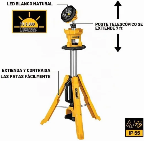 Vista 4 de DEWALT 20 V MAX - Luz de trabajo LED con soporte, luz de trípode, 3000 lúmenes de brillo con 3 modos, solo herramienta (DCL079B)