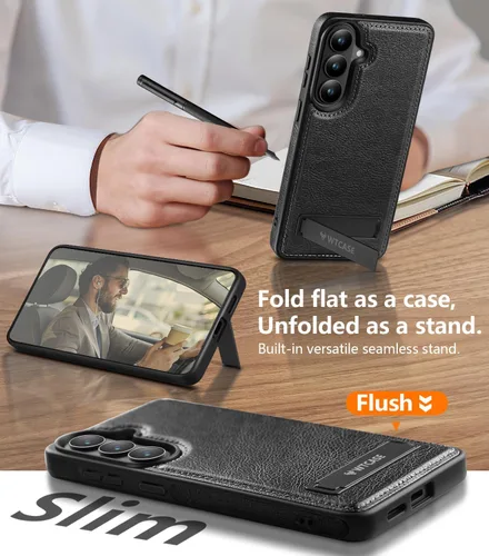 Vista 2 de WTCASE Funda de piel magnética fuerte para Samsung Galaxy S26 con soporte, [compatible con MagSafe], funda delgada y ajustable con función atril