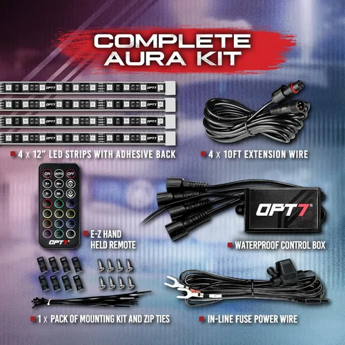 Vista 2 de Kit de iluminación OPT7, modelo Aura, para rejilla de auto