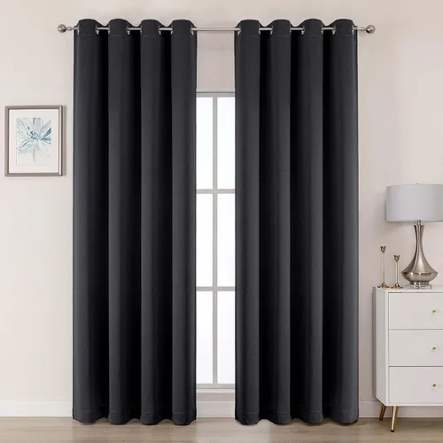 Vista 51 de OWENIE Cortinas 100% opacas de 63 pulgadas de largo, 2 paneles para dormitorio, sala de estar, cortinas superiores con ojales con aislamiento Negro