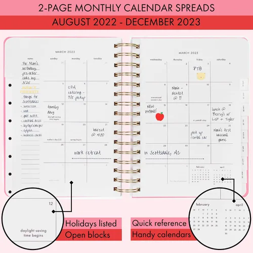 Vista 3 de Kate Spade New York Agenda semanal y mensual 2022-2023, agenda mediana con fecha de agosto de 2022 a diciembre de 2023, agenda de tapa dura, agenda