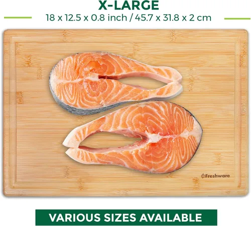 Vista 4 de Freshware - Tabla de cortar de bambú para cocina, ranura para jugos [extragrande]. Tabla para cortar carne, verduras, frutas, queso, bandeja
