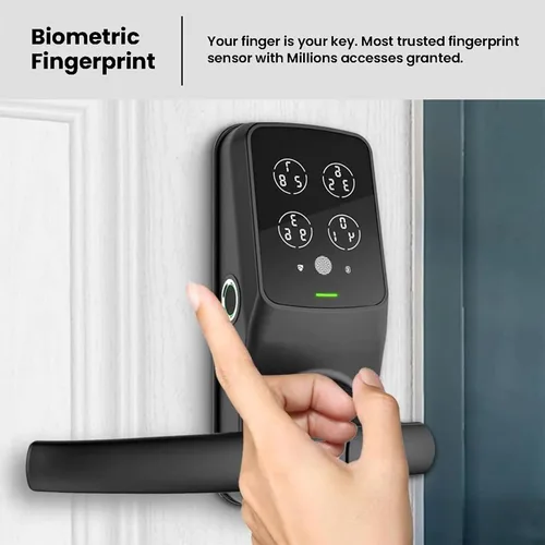 Vista 2 de Lockly Secure Plus, cerradura de puerta inteligente Bluetooth, cerradura de puerta de entrada sin llave con asa, teclado PIN Genie®, sensor