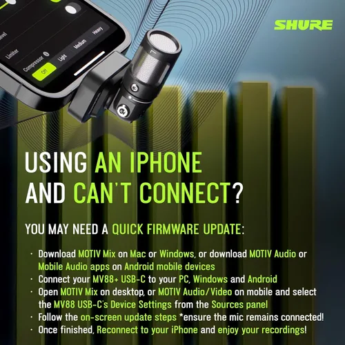 Vista 12 de Shure MV88 - Micrófono USB-C para grabación móvil, micrófono portátil para vlogging con modo de nivel automático, desenoiser en tiempo real