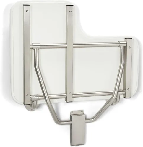 Vista 9 de Seachrome Asiento de ducha Lift-Assist, en forma de L, mano derecha, ADA, montaje en pared, acolchado blanco naugahído