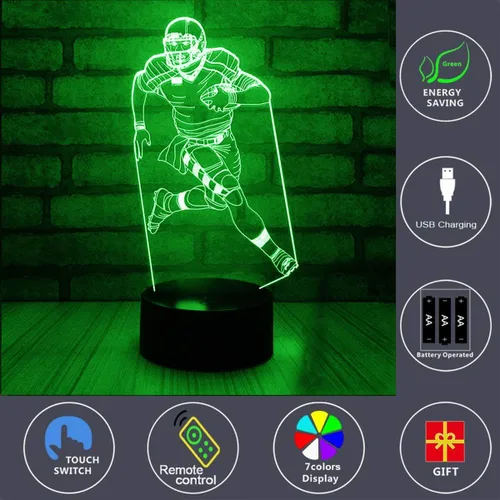 Vista 3 de Soporte de luz nocturna 3D con ilusión óptica y 7 colores cambiantes, 0.70watts, 5.00 volts Jugador de fútbol