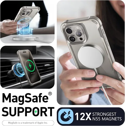 Vista 4 de i-Blason Funda para iPhone 15 Pro, compatible con MagSafe, protector de pantalla integrado, protección contra caídas de cuerpo completo, funda Gris