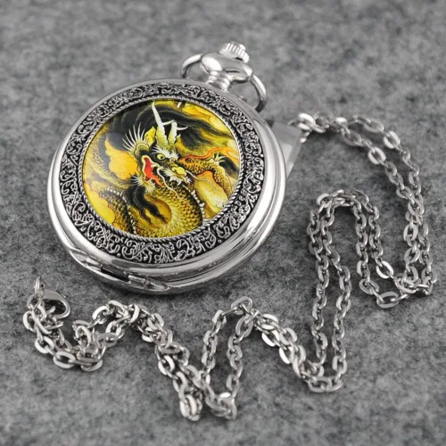 Vista 8 de VIGOROSO Relojes de bolsillo de plata Steampunk con pintura esmaltada de pájaro de peonía de cuarzo en caja