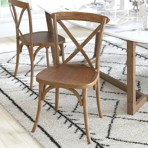 Vista 6 de Flash Furniture Advantage - Silla con respaldo en X natural oscuro raspado a mano Hand Stained Finish, Durable Construction, Commercial Use