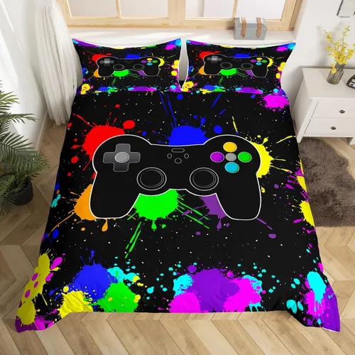 Vista 32 de Erosebridal - Ropa de cama para adolescentes y niños, estampado de control de videojuegos, funda de edredón tamaño individual, 2 piezas con 1 funda