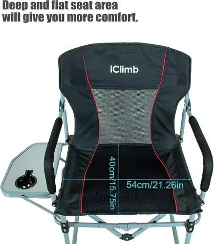 Vista 3 de iClimb Silla de malla plegable de camping compacta resistente con mesa auxiliar y asa