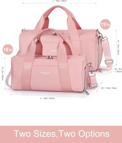 Vista 7 de Bolsa de gimnasio rosa para mujeres y niñas con compartimento para zapatos y bolsillo húmedo - Bolsa de lona para viajes, deportes, fitness