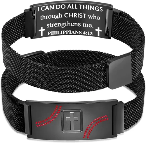 Vista 132 de Regalos de graduación, pulsera de fútbol, fútbol, baloncesto, béisbol, regalos de pulsera, pulseras de cruz de fe para hombres, bautismo, primera