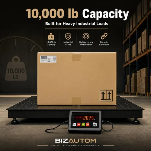 Vista 2 de Báscula industrial de suelo de 48 x 48 pulgadas, báscula de palé precisa de 10000 libras x 1 libra con indicador digital inteligente, báscula