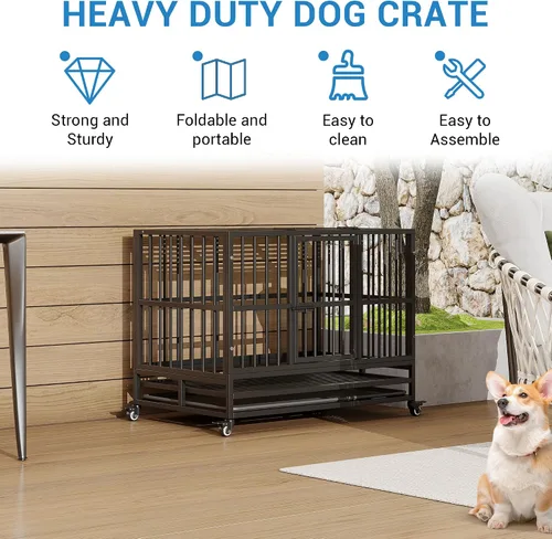 Vista 2 de Jaula resistente para perros grandes, perrera de acero a prueba de escapes para interiores, XL XXL, jaula indestructible extra grande para perros