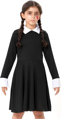 Vista 5 de Lrrtwer Halloween Wednesday Addams Costume Addams Family Dress Costume Girls Dress Outfit