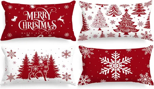 Vista 14 de Lanpn Juego de 4 fundas de almohada de Navidad negras de 12 x 12 pulgadas, fundas de almohada decorativas de invierno, cojín de árbol de Navidad
