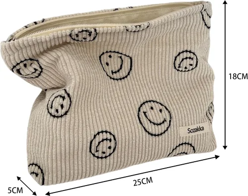 Vista 7 de Bolsas de cosméticos para mujer, bolsa de cosméticos de pana, bolsos estéticos para mujer, bolsos de mano con puntos sonrientes, organizador