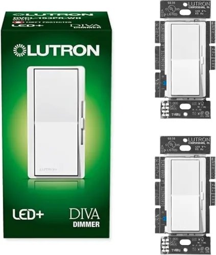 Vista 17 de Lutron Diva LED+ Interruptor de atenuación, atenuador de paleta, un solo polo/3 vías Almendra