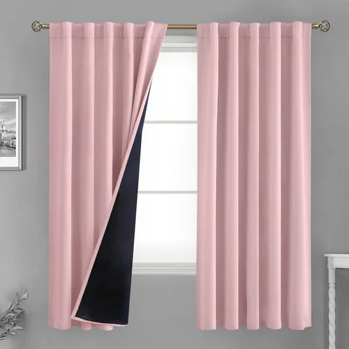 Vista 92 de BGment Cortinas 100% opacas beige de 63 pulgadas de largo con forro aislante térmico, bolsillo para varilla y lengüeta trasera de doble capa