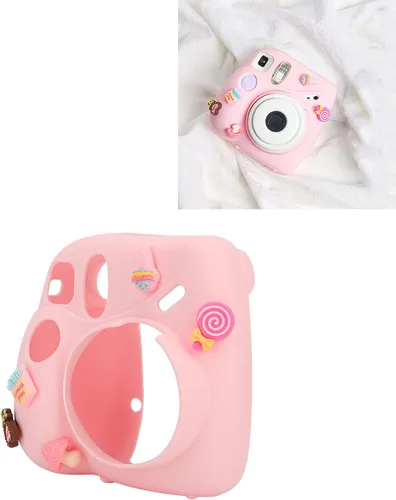 Vista 4 de Funda para cámara instantánea, funda ligera con correa para el hombro, funda protectora de silicona suave adecuada para Instax Mini 7 Plus (postre)