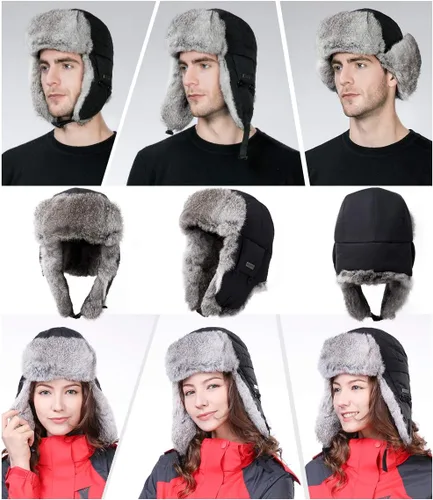 Vista 4 de Comhats Gran XL Trapper Trooper Caza Cálido Oído Solapa Rusia Ushanka Invierno Esquí Clima Frío Bombardero Sombreros para Hombres