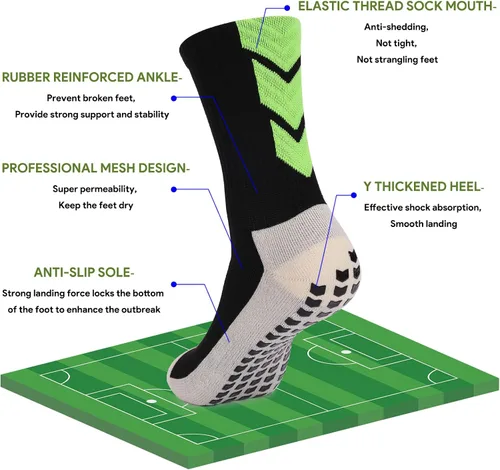 Vista 3 de QCWQMYL Calcetines de fútbol antideslizantes para hombre, 134 pares de calcetines antideslizantes para hospital, pilates, correr, calcetines