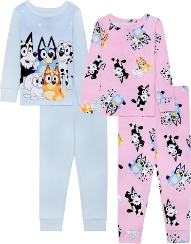Vista 11 de Bluey Conjunto de pijama de algodón ajustado de 4 piezas para niñas Ropa de dormir cómoda, suave y linda ropa de dormir para niños Bluey Spa