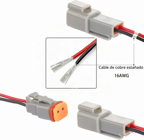 Vista 4 de Conector de cable eléctrico de 2 pines, 7.9 pulgadas, 16 AWG, macho hembra, impermeable, enchufe de desconexión rápida para automóvil, camión