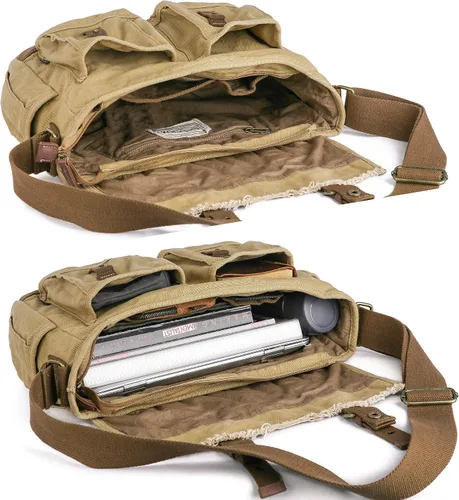 Vista 5 de GOOTIUM Canvas Messenger Bag - Vintage Shoulder Bag Frayed Style Boho Purse