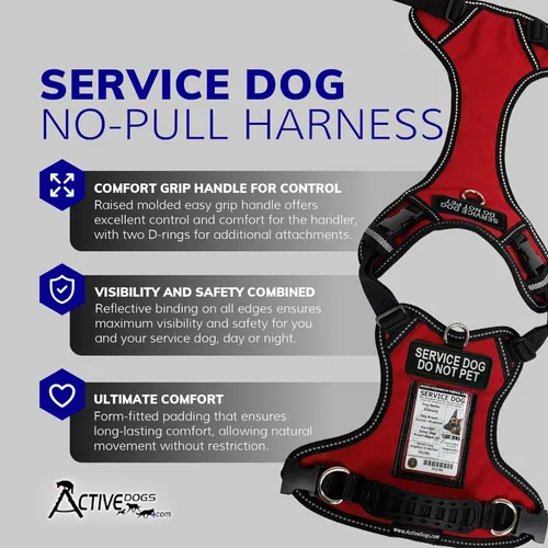 Vista 2 de ActiveDogs - Arnés para perro de servicio, ajustable, sin tirones, para perros pequeños, con parche para perro de servicio, asa, ventana
