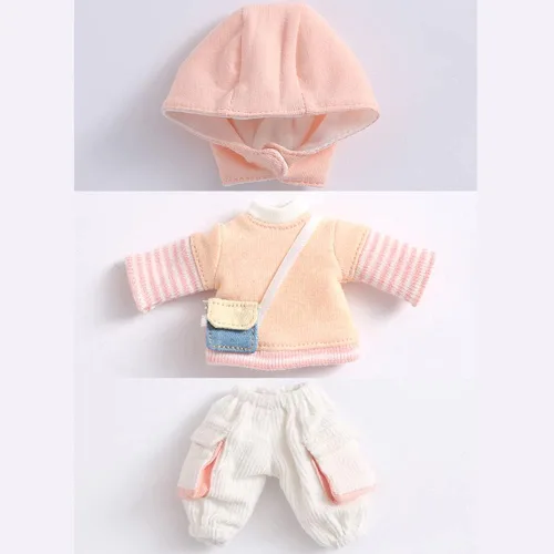 Vista 2 de 1/12 BJD Ropa de muñeca Juguetes Ropa de muñeca (rosa) Conjunto de accesorios de sombrero + camisa + pantalones para OB11, YMY 4.3 pulgadas