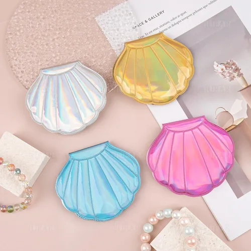 Vista 3 de AUEAR, Paquete de 4 espejos con purpurina de doble cara, espejos de maquillaje de aumento de 4 colores, mini portátil plegable para bolso, bolso