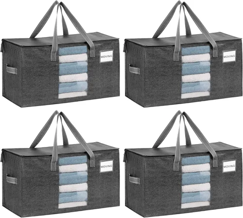 Vista 44 de VENO Paquete de 4 bolsas de mudanza resistentes, bolsas de almacenamiento de ropa y edredón con ventana transparente, suministros de embalaje
