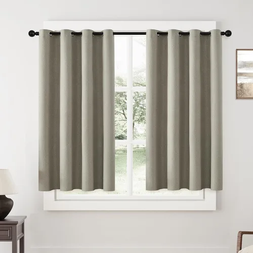 Vista 15 de ChrisDowa Cortinas 100% Opacas de Abedul Sólido de 45 Pulgadas de Largo, 2 Paneles para Dormitorio y Sala de Estar, Estilo Granja Oscurecedoras
