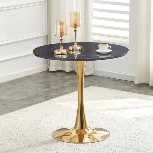 Vista 13 de Mesa de comedor redonda de nogal para espacios pequeños, mesa de tulipanes de 32 pulgadas con base de pedestal de metal, mesa de bistró para 2/3/4