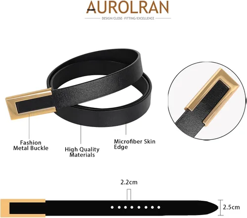 Vista 437 de Cinturón de cuero clásico con hebilla de metal para mujer con vestido de jeans