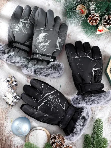 Vista 7 de Bencailor 2 pares de guantes de esquí de invierno para mujeres, hombres y jóvenes, guantes impermeables de piel sintética, guantes cálidos a prueba