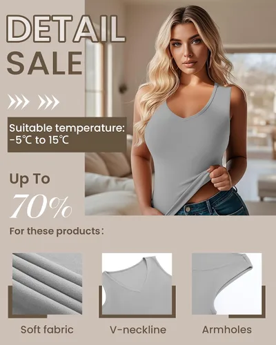 Vista 4 de Paquete de 4 camisetas térmicas sin mangas para mujer, con cuello en V, forro polar, sin mangas, cálido, chaleco de capa base