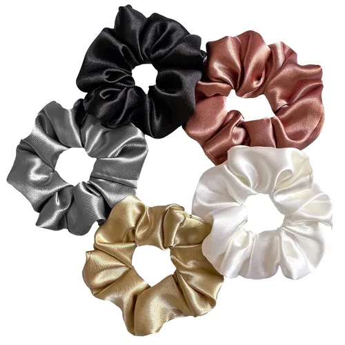 Vista 13 de Silvr Bear Paquete de 6 coleteros de satén de lujo, color negro, suaves, grandes para mujeres y niñas, bandas para el cabello grueso y rizado