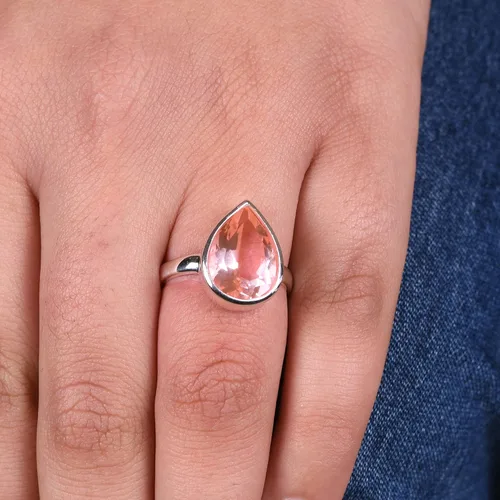 Vista 94 de PANOPLY Bio Pink Doublet Quartz Solid 925 Sterling Silver Ring for Women