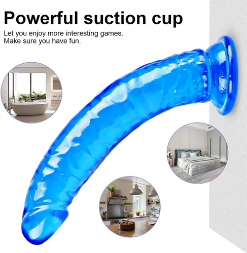 Vista 2 de Juego de consolador realista azul de 3 tamaños (pequeño, grande, extra grande) consolador de succión TPE, placer anal y vaginal, compatible