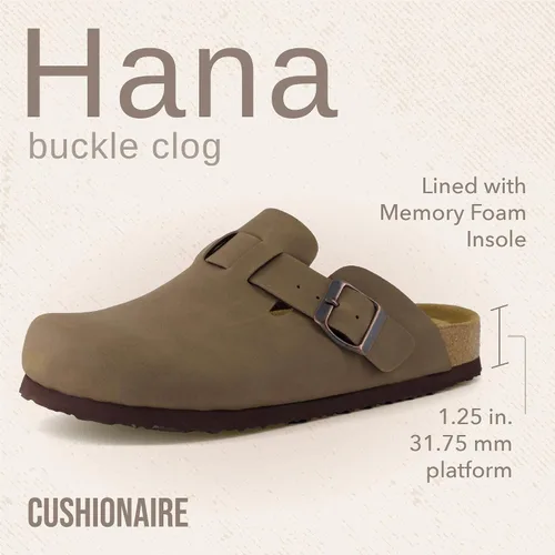 Vista 4 de CUSHIONAIRE - Zuecos Hana para mujer, cómodos zuecos de gamuza vegana, zapatos sin cordones con plantilla de corcho y soporte de arco, espuma