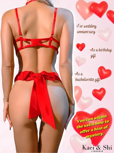 Vista 3 de Kaei&Shi Lencería para regalo, tanga de cintura alta, gargantilla
