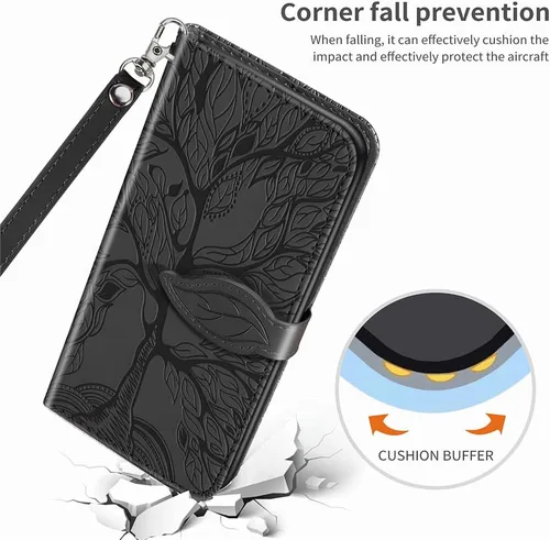 Vista 7 de Funda tipo cartera para Samsung Galaxy S23 Ultra 5G, piel sintética de alta calidad con diseño de árbol en relieve [atril] [ranuras para tarjetas]