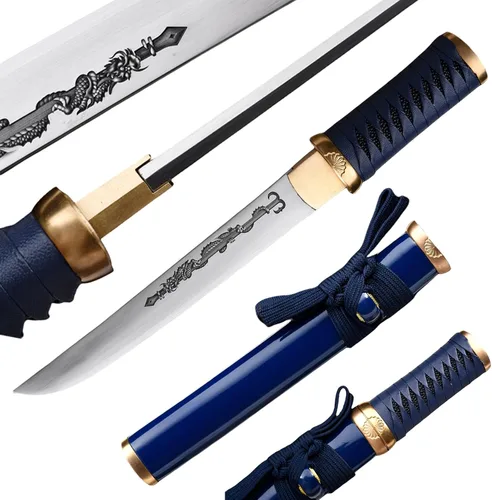 Vista 13 de Hoja de crisantemo japonesa real hecha a mano tanto corta katana samurái real de 13 pulgadas 1065 hoja de acero de resorte de acero de espiga
