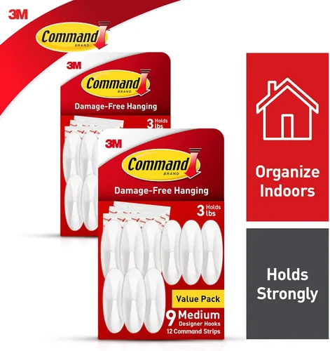 Vista 5 de Command Ganchos de diseño medianos, ganchos de pared para colgar sin daños con tiras adhesivas, ganchos de pared sin herramientas para colgar