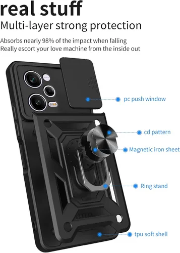 Vista 3 de CCSmall - Funda para Xiaomi Redmi Note 12 Pro+ con cubierta deslizante para cámara SJ color negro