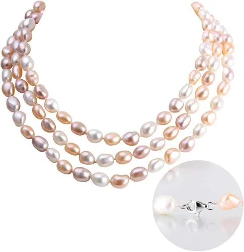 Vista 2 de Collar de perlas cultivadas de agua dulce de plata de ley 925 multicolor para collares de perlas para mujer